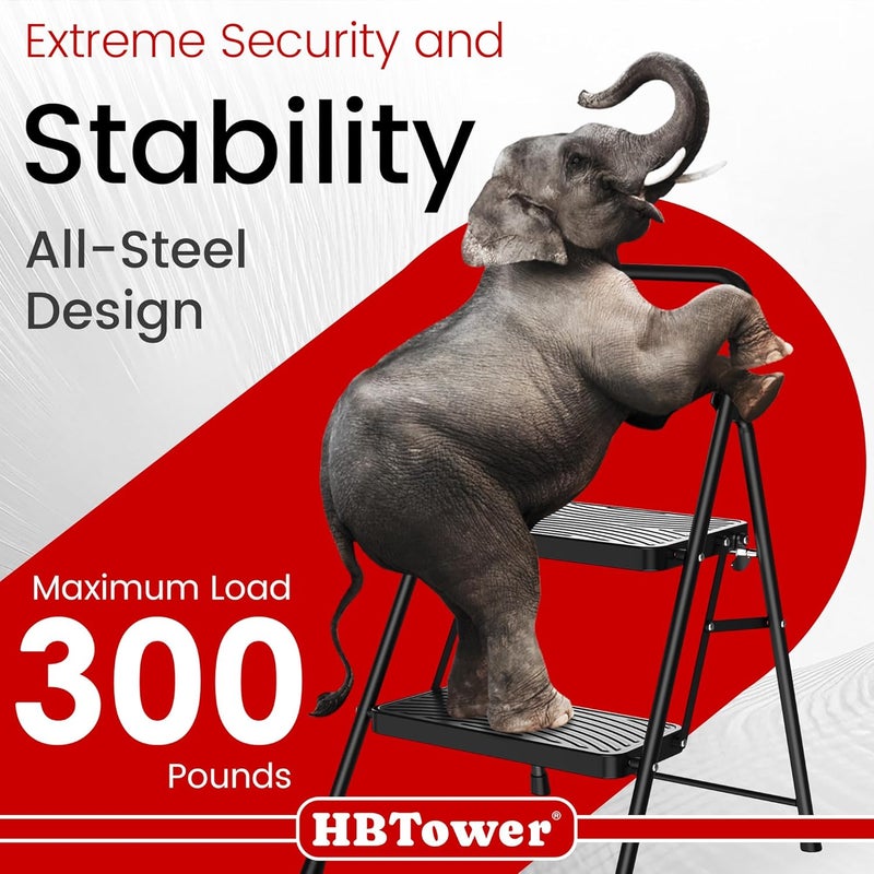 HBTower 2 Step Ladder, Step Stool with Wide Anti-Slip Pedal, Step Ladder Folding Step Stool for Adults, Lightweight Steel Portable ladders for Home Kitchen - Image 3